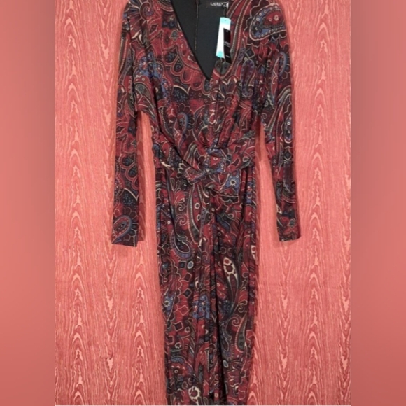 Lauren Ralph Lauren Jelberta, LD Holiday 23 Wrap Twist-Front Checked Paisley 8 - Picture 1 of 15